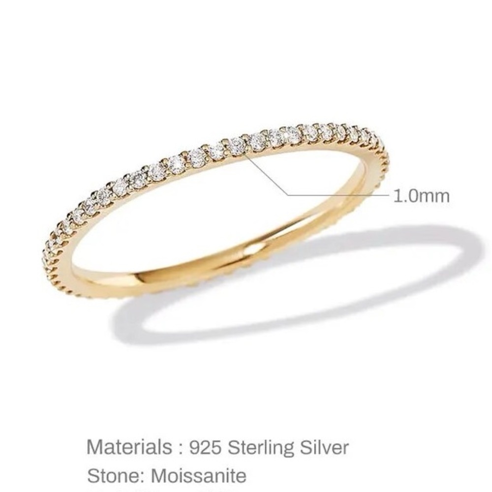 894. Moissanite .925 Sterling Silver Eternity Band 18K Gold Plated Ring - Picture 6 of 8